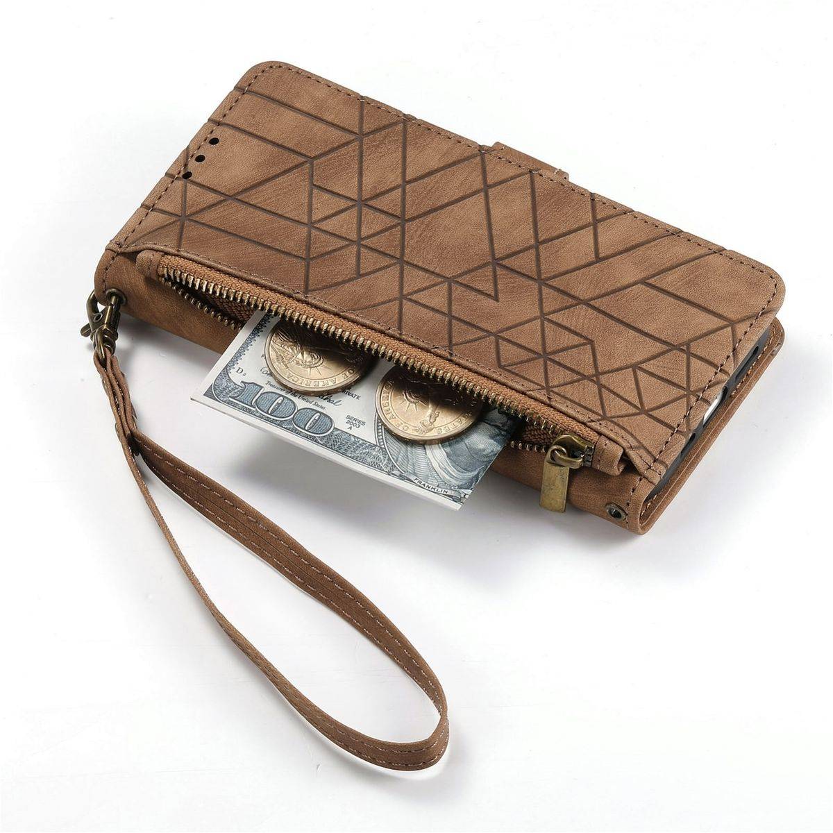 Für ZTE Blade V50 Vita Kunstleder Zipper Wallet Tasche mit Schlaufe Schutz Hülle Case Cover Braun
