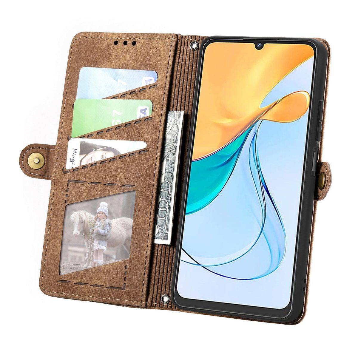 Für ZTE Blade V50 Vita Kunstleder Zipper Wallet Tasche mit Schlaufe Schutz Hülle Case Cover Braun