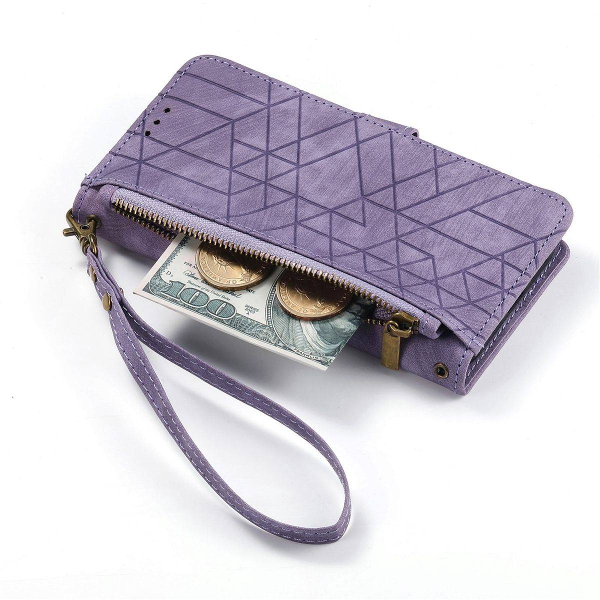 Für ZTE Blade V50 Vita Kunstleder Zipper Wallet Tasche mit Schlaufe Schutz Hülle Case Cover Lila
