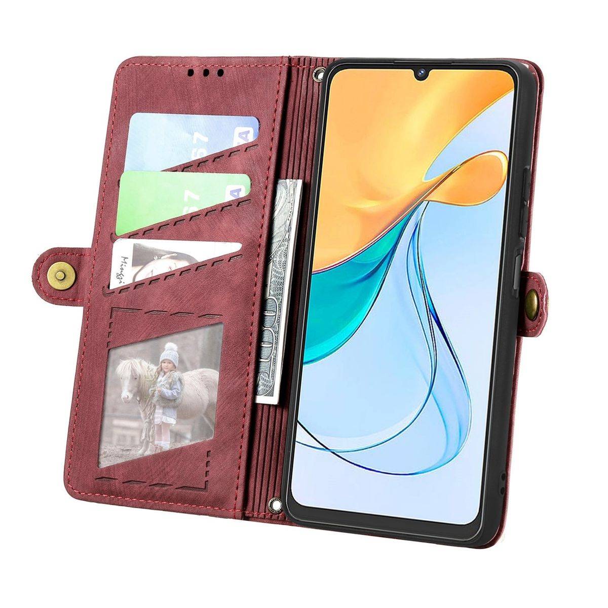 Für ZTE Blade V50 Vita Kunstleder Zipper Wallet Tasche mit Schlaufe Schutz Hülle Case Cover Rot