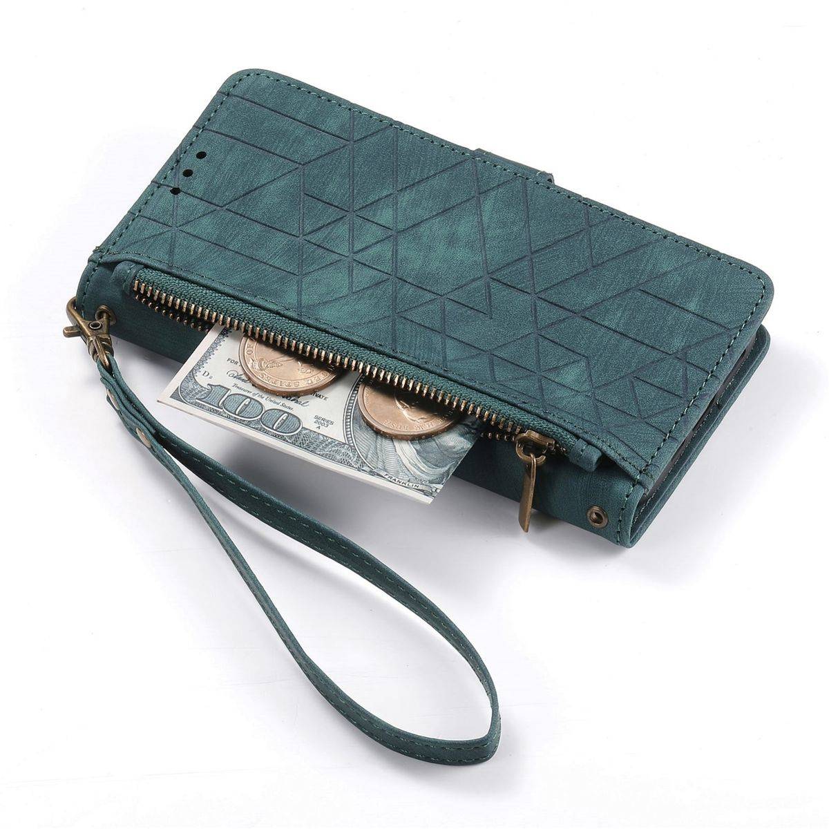 Für ZTE Blade V50 Vita Kunstleder Zipper Wallet Tasche mit Schlaufe Schutz Hülle Case Cover Grün