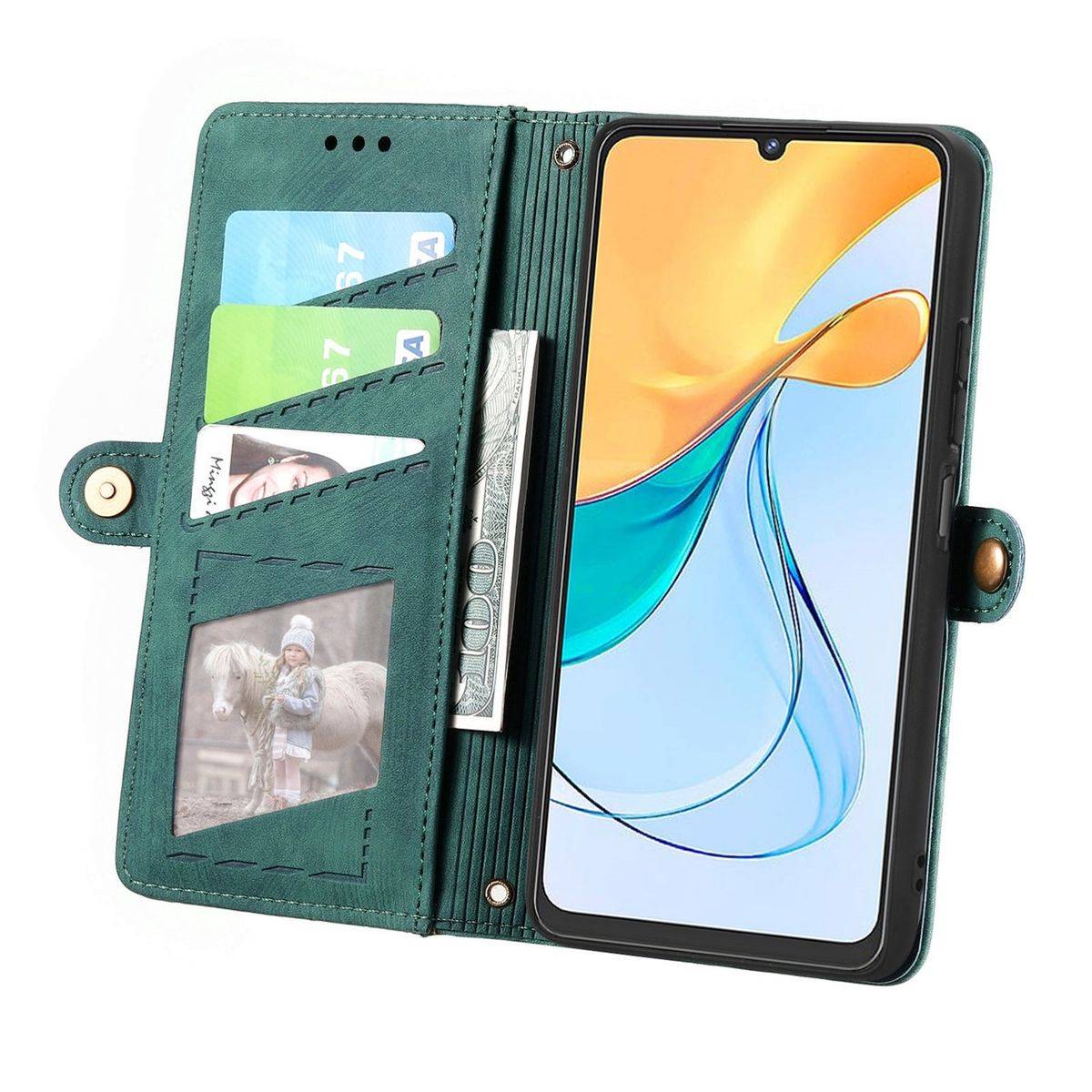 Für ZTE Blade V50 Vita Kunstleder Zipper Wallet Tasche mit Schlaufe Schutz Hülle Case Cover Grün