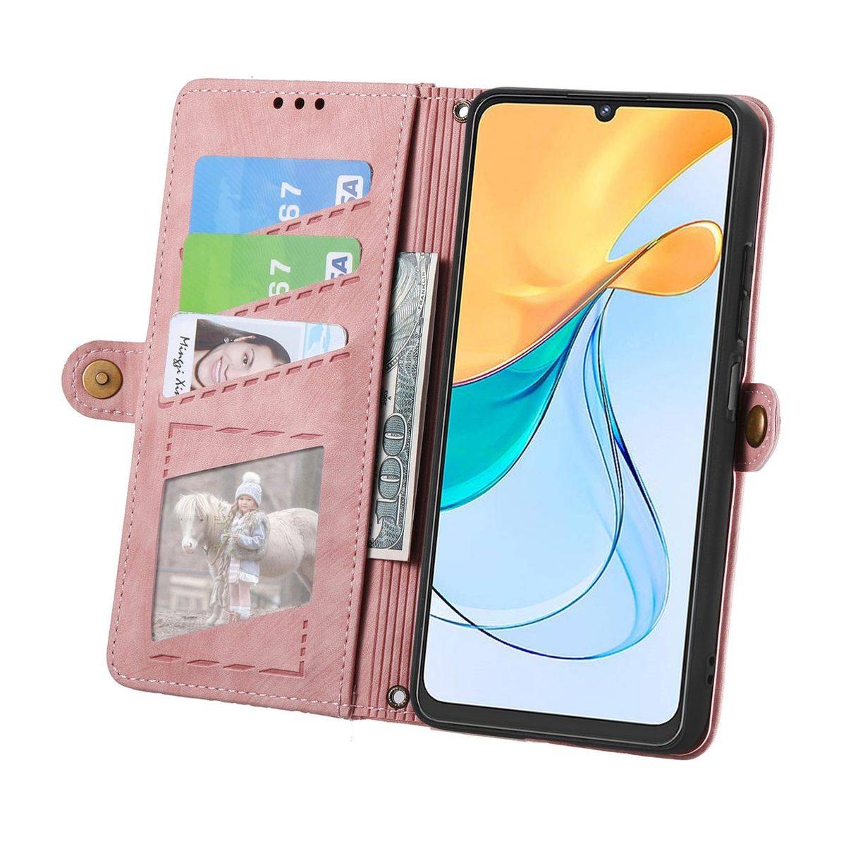 Für ZTE Blade V50 Vita Kunstleder Zipper Wallet Tasche mit Schlaufe Schutz Hülle Case Cover Rosa
