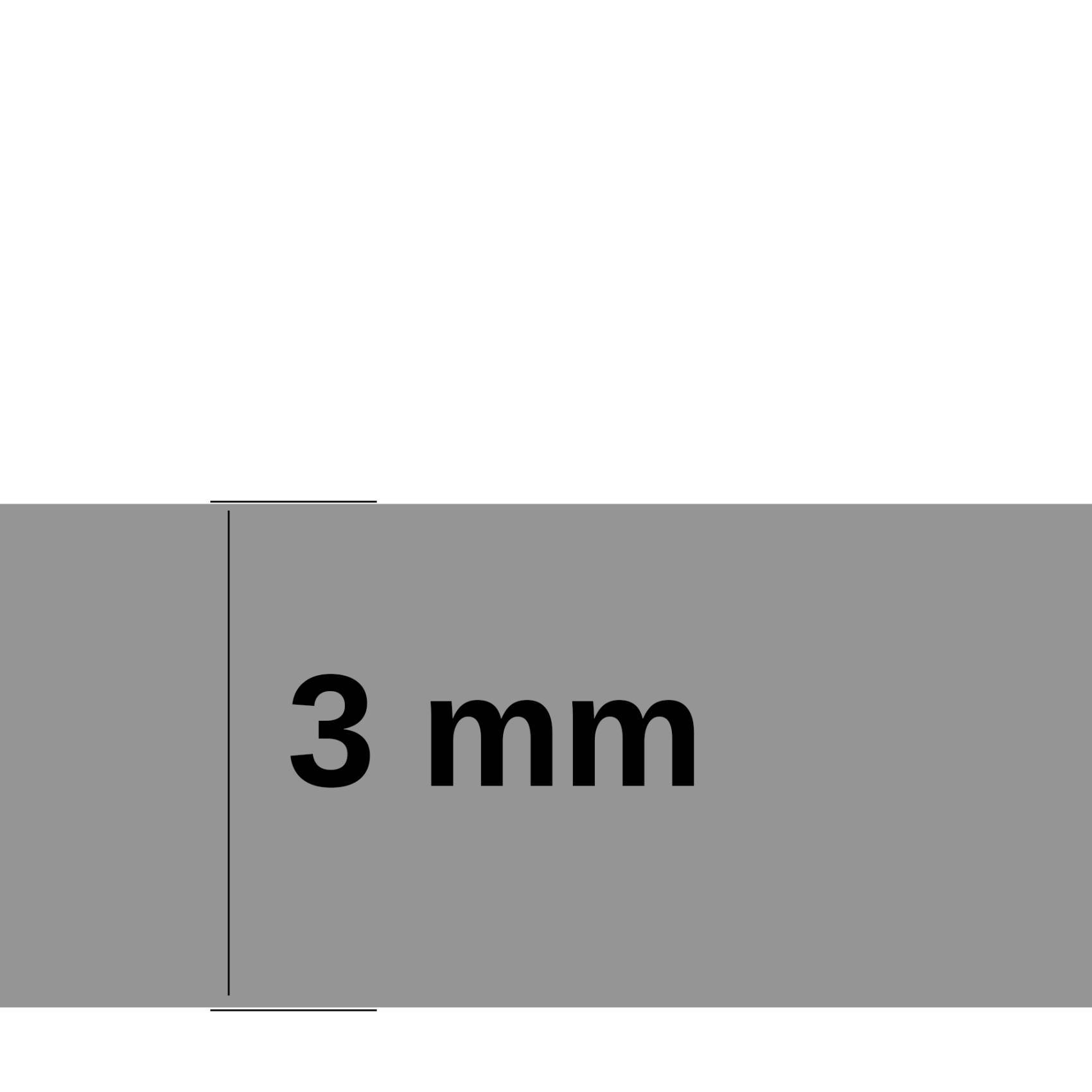 Grauer Balken mit der Bezeichnung „3 mm" und einer vertikalen Messlinie, die eine Dicke oder einen Abstand von 3 Millimetern anzeigt.