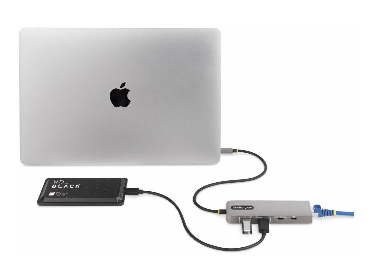 StarTech.com 3-Port USB-C Hub with 2.5 Gigabit Ethernet and 100W Power Delivery Passthrough Laptop Charging, USB-C to 2x