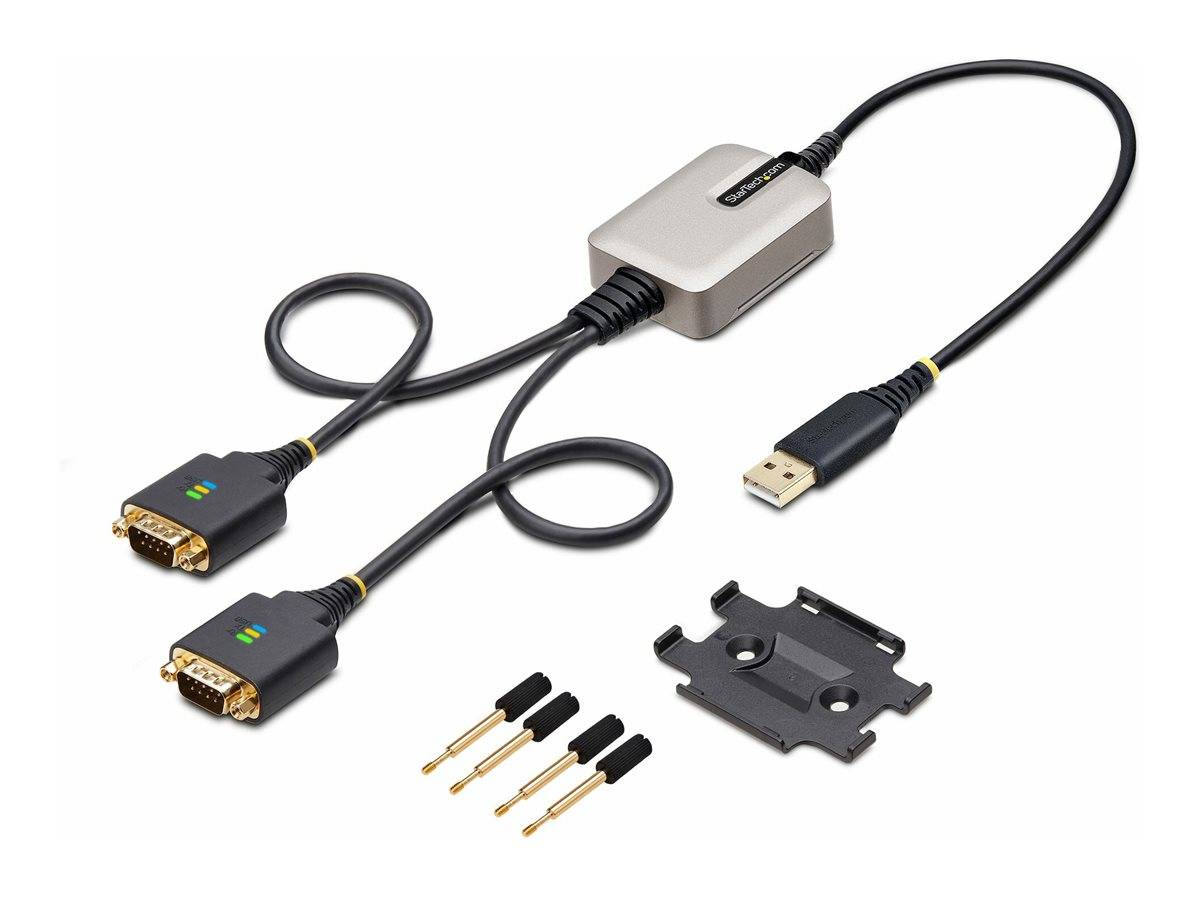 StarTech.com 2ft (60cm) 2-Port USB to Serial Adapter Cable, Interchangeable DB9 Screws/Nuts, COM Retention, USB-A to DB9