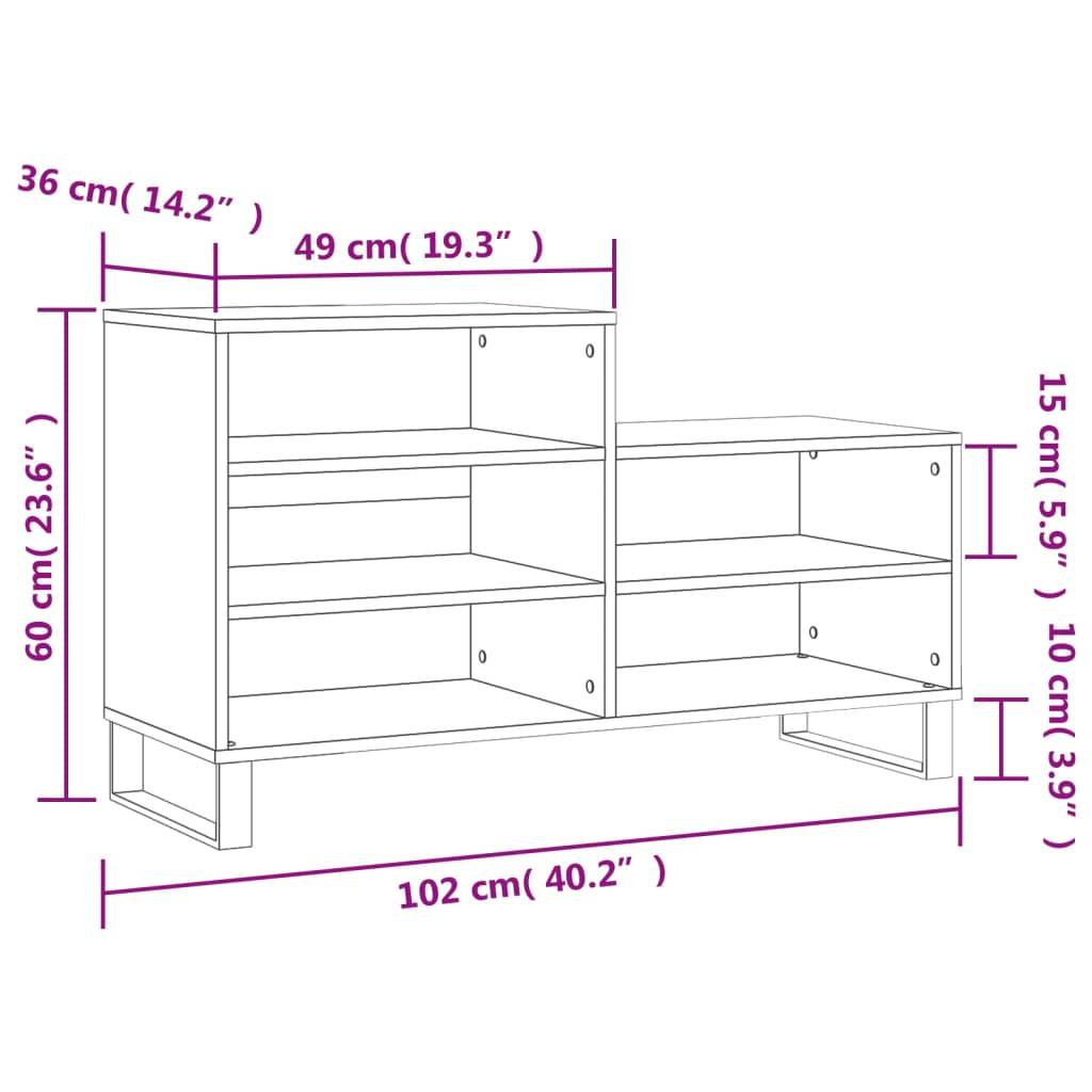 vidaXL Schuhregal Hochglanz-Weiß 102x36x60 cm Holzwerkstoff