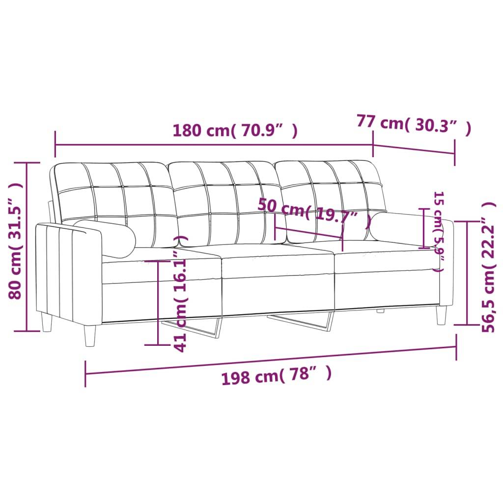 vidaXL 3-Sitzer-Sofa mit Zierkissen Hellgelb 180 cm Stoff
