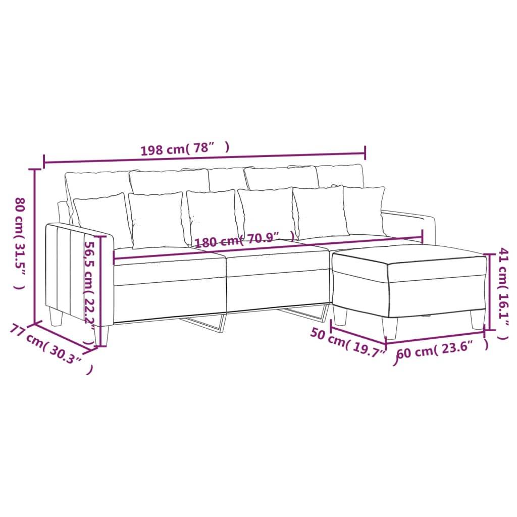 vidaXL 3-Sitzer-Sofa mit Hocker Taupe 180 cm Stoff
