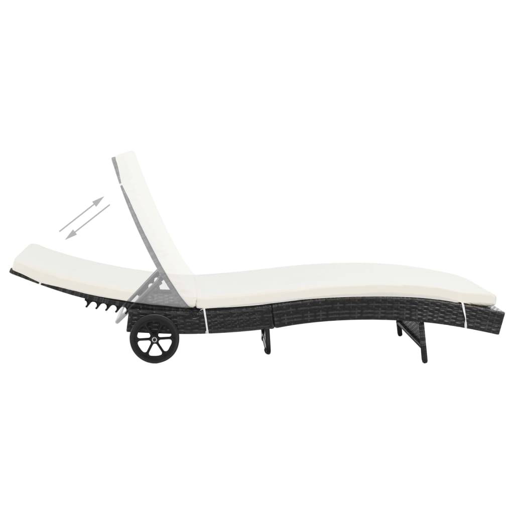 vidaXL Sonnenliege mit Rollen und Auflage Poly Rattan Schwarz