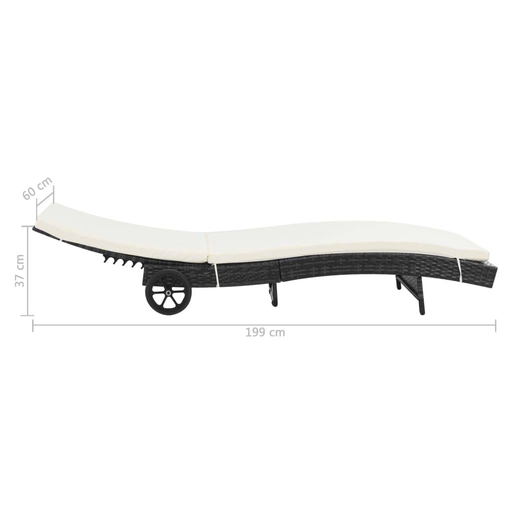 vidaXL Sonnenliege mit Rollen und Auflage Poly Rattan Schwarz