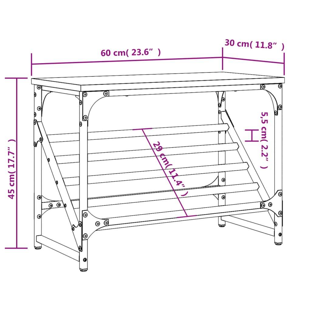 vidaXL Schuhregal Grau Sonoma 60x30x45 cm Holzwerkstoff