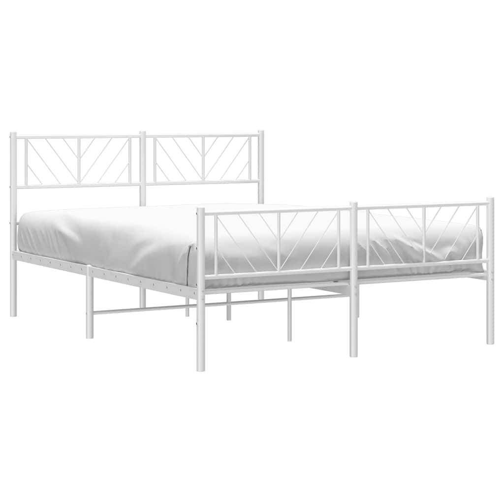 vidaXL Bettgestell mit Kopf- und Fußteil Metall Weiß 135x190 cm