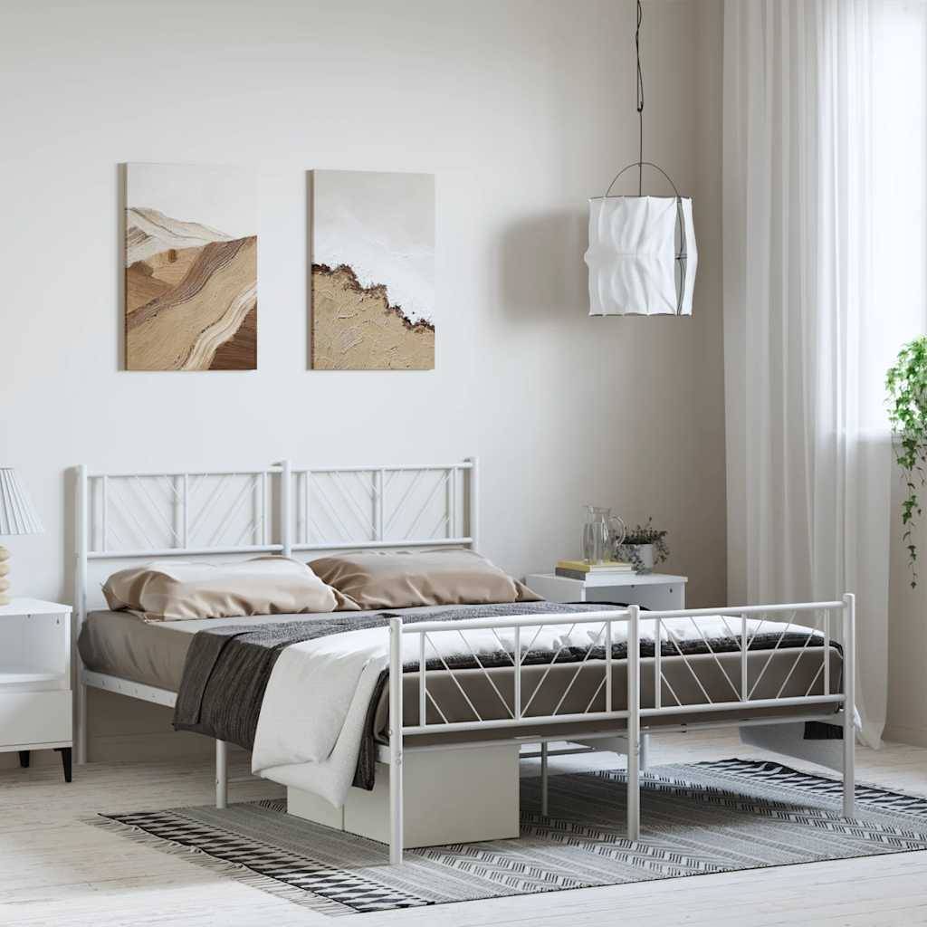 vidaXL Bettgestell mit Kopf- und Fußteil Metall Weiß 135x190 cm