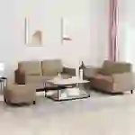vidaXL 3-tlg. Sofagarnitur mit Kissen Cappuccino-Braun Kunstleder vidaXL 3-tlg. Sofagarnitur mit Kissen Cappuccino-Braun Kunstleder