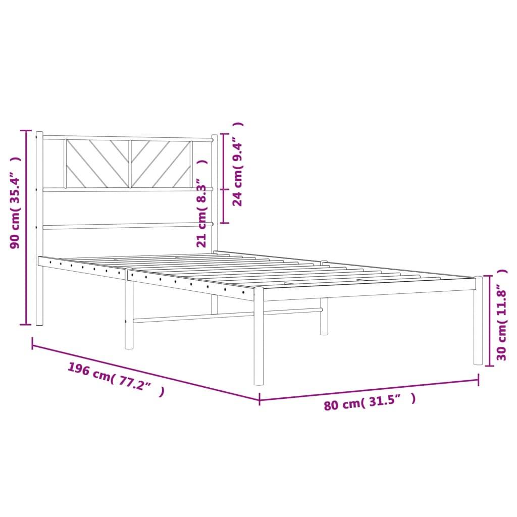 vidaXL Bettgestell mit Kopfteil Metall Schwarz 75x190 cm
