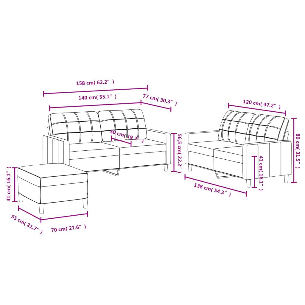 vidaXL 3-tlg. Sofagarnitur mit Kissen Creme Stoff