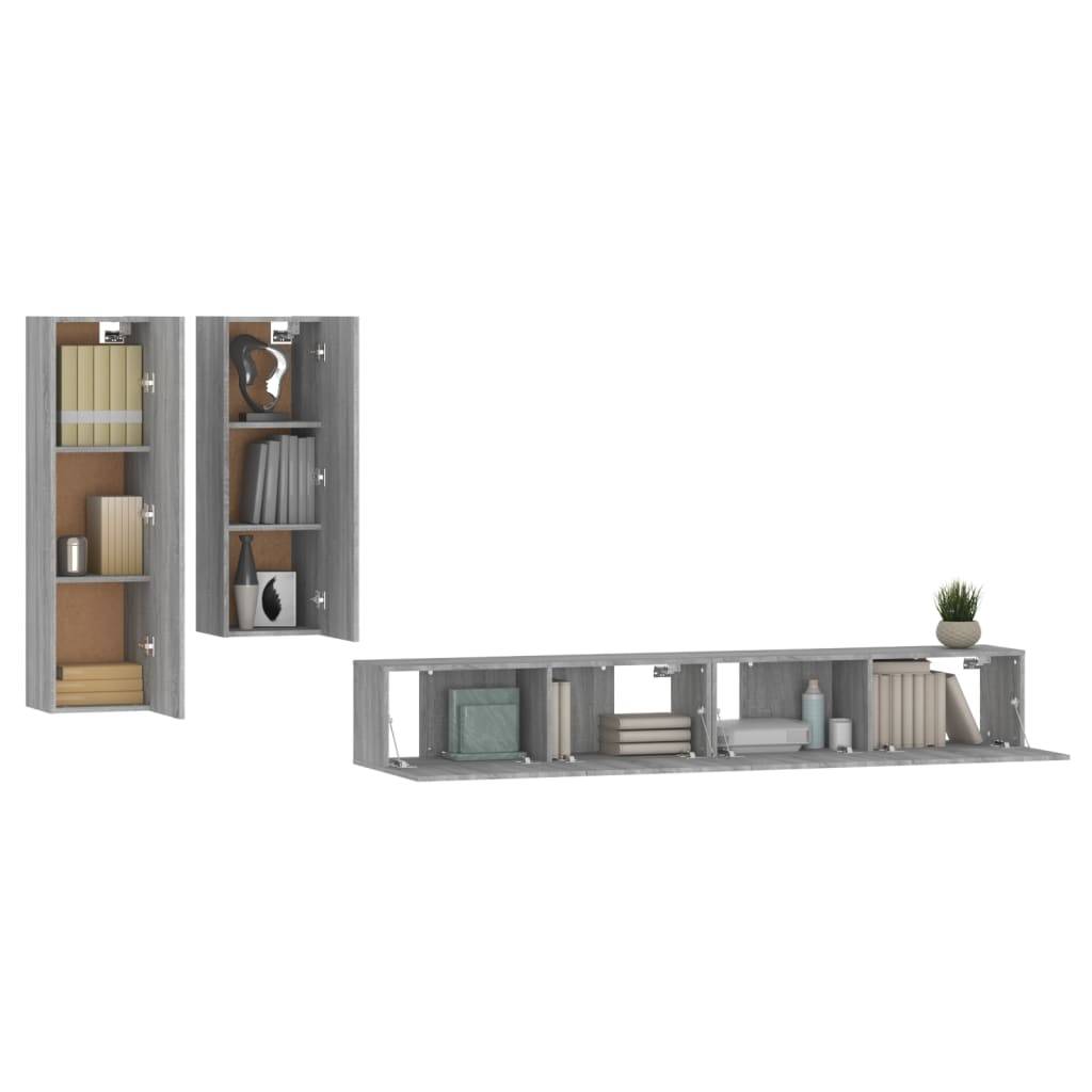 vidaXL 4-tlg. TV-Schrank-Set Grau Sonoma Holzwerkstoff