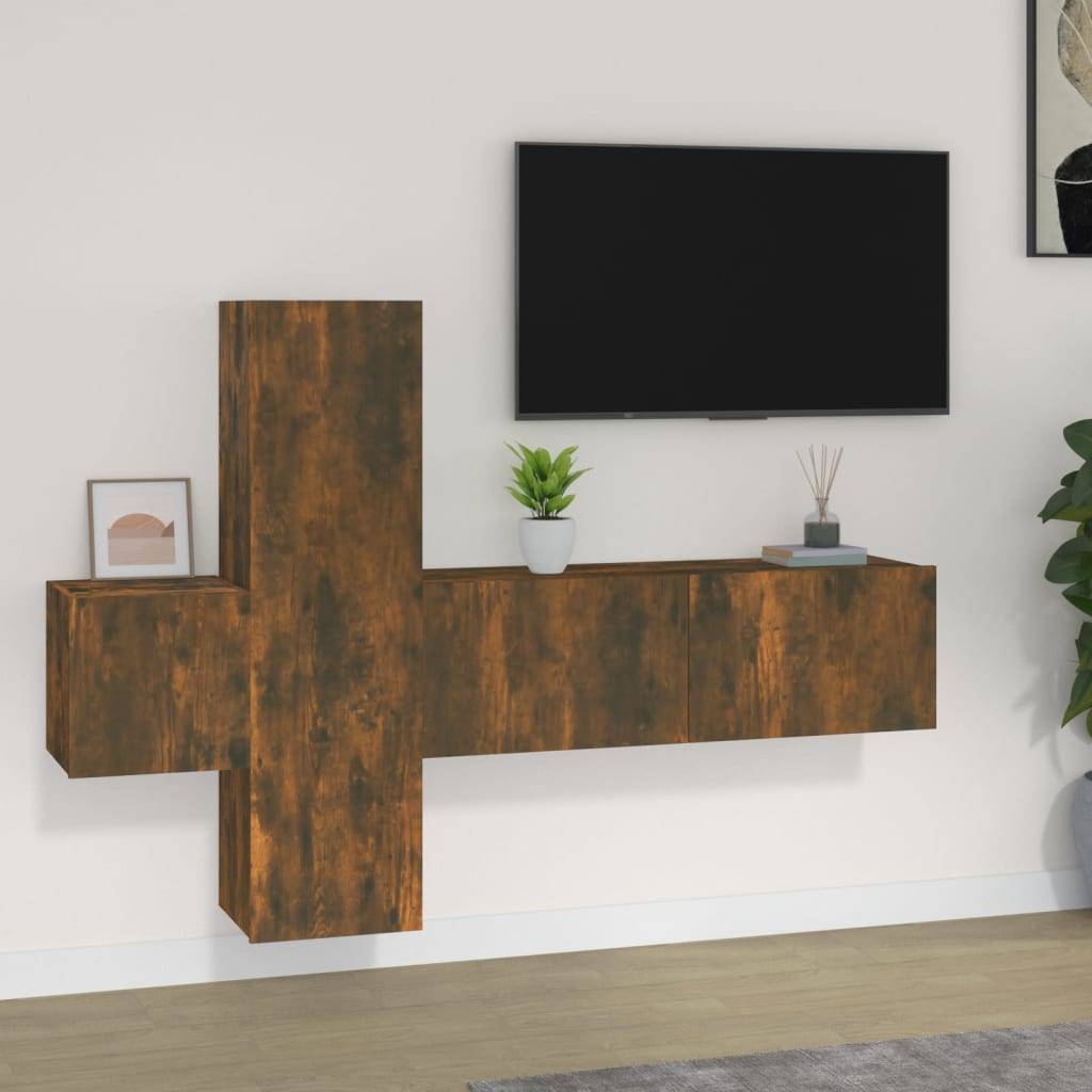 vidaXL 3-tlg. TV-Schrank-Set Räuchereiche Holzwerkstoff