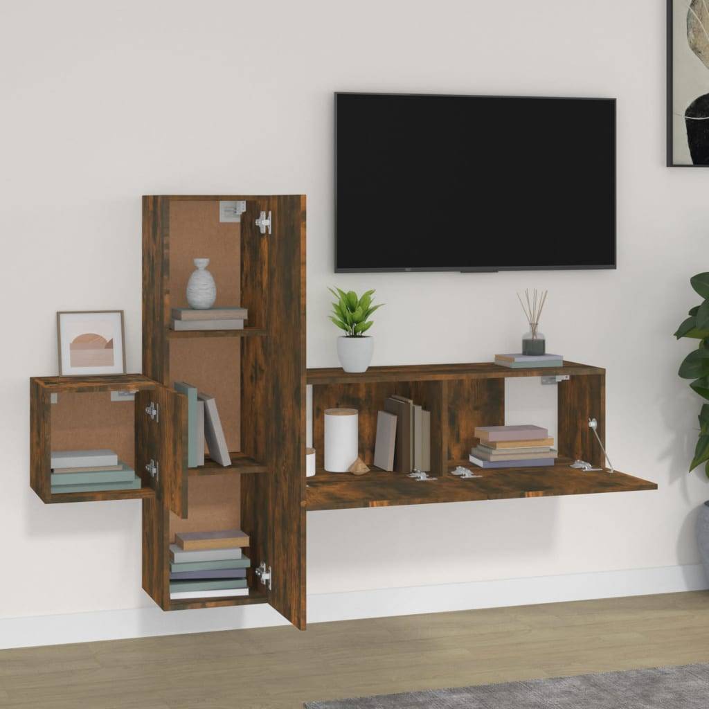 vidaXL 3-tlg. TV-Schrank-Set Räuchereiche Holzwerkstoff