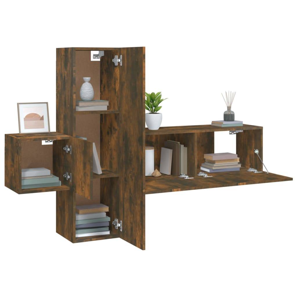 vidaXL 3-tlg. TV-Schrank-Set Räuchereiche Holzwerkstoff