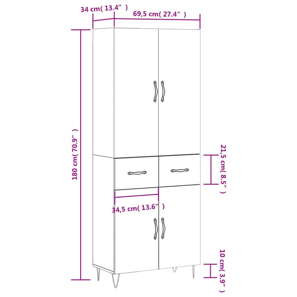 vidaXL Highboard Betongrau 69,5x34x180 cm Holzwerkstoff