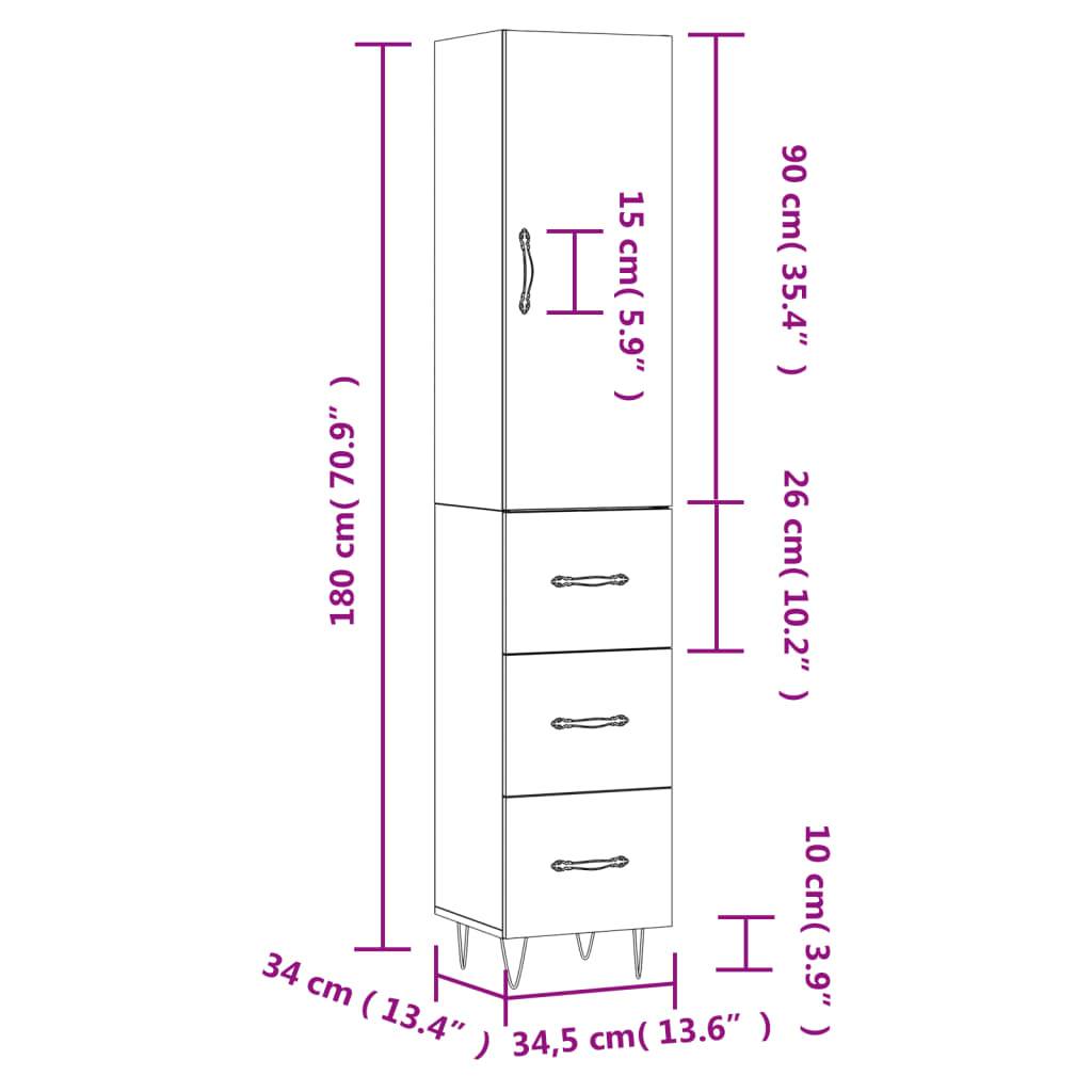 vidaXL Highboard Grau Sonoma 34,5x34x180 cm Holzwerkstoff