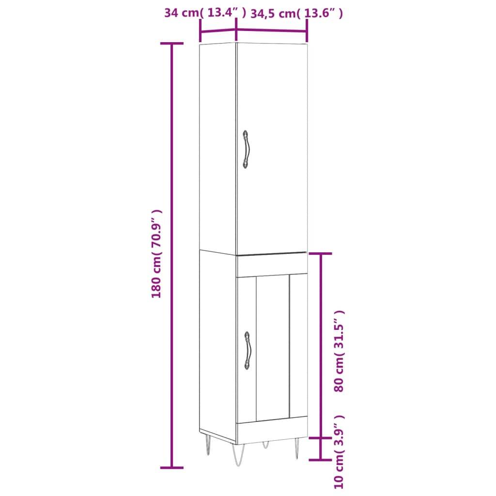 vidaXL Highboard Betongrau 34,5x34x180 cm Holzwerkstoff