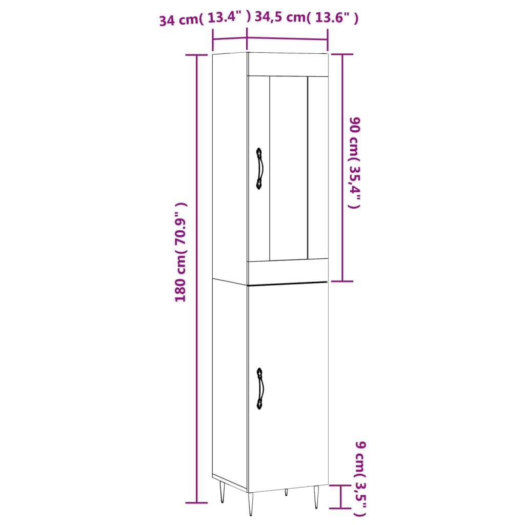 vidaXL Highboard Betongrau 34,5x34x180 cm Holzwerkstoff