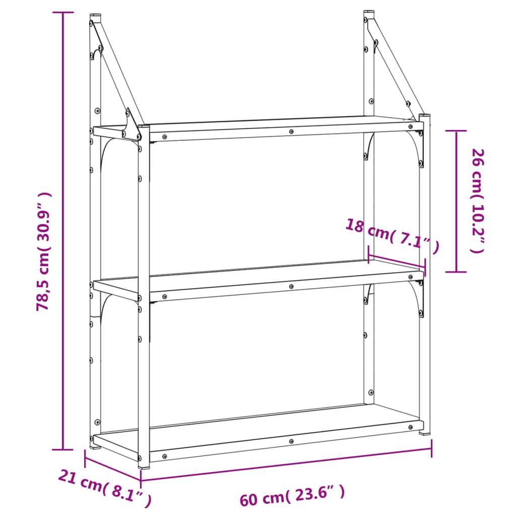 vidaXL Wandregal 3 Fächer Räuchereiche 60x21x78,5 cm Holzwerkstoff