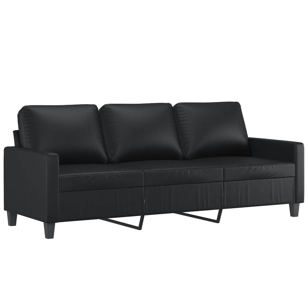 vidaXL 3-tlg. Sofagarnitur mit Kissen Schwarz Kunstleder