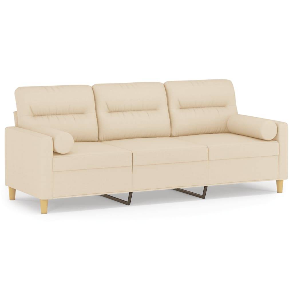 vidaXL 3-Sitzer-Sofa mit Zierkissen Creme 180 cm Stoff
