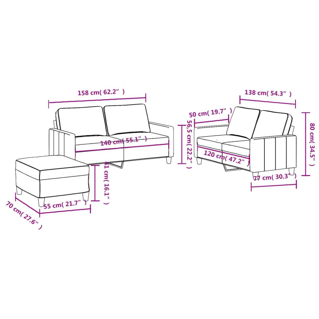 vidaXL 3-tlg. Sofagarnitur mit Kissen Creme Stoff