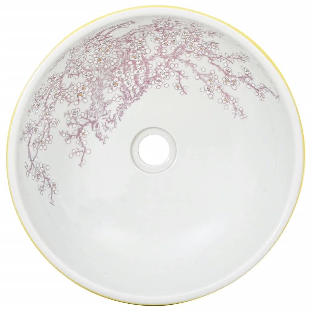 vidaXL Aufsatzwaschbecken Weiß und Gelb Rund Ø41x14 cm Keramik