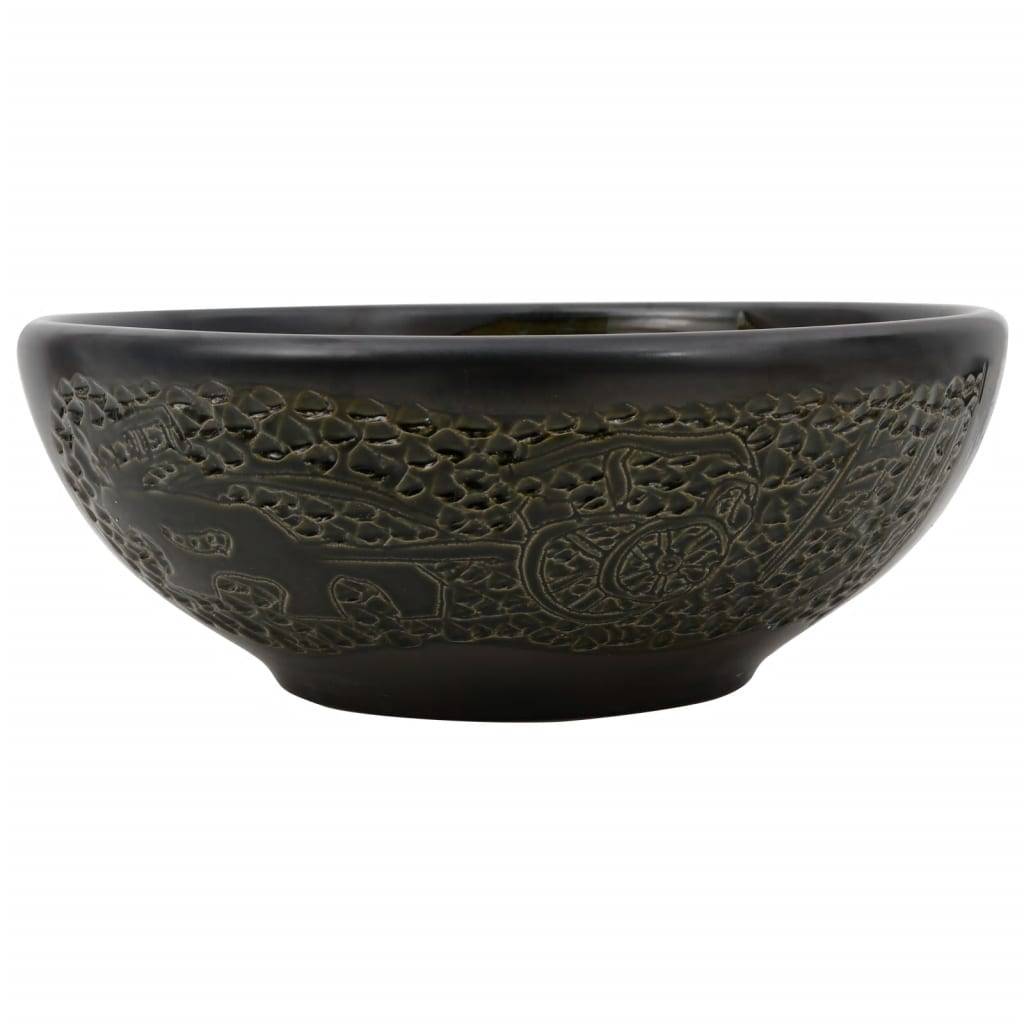 vidaXL Aufsatzwaschbecken Schwarz Rund Ø41x14 cm Keramik