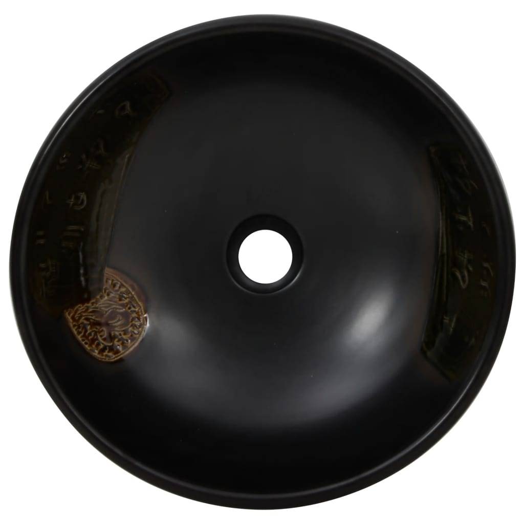 vidaXL Aufsatzwaschbecken Schwarz Rund Ø41x14 cm Keramik
