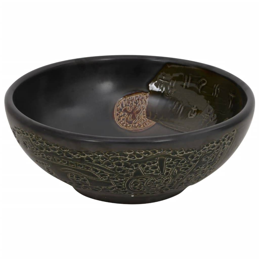 vidaXL Aufsatzwaschbecken Schwarz Rund Ø41x14 cm Keramik