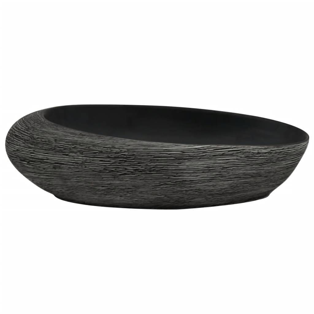 vidaXL Aufsatzwaschbecken Grau und Schwarz Oval 59x40x14 cm Keramik