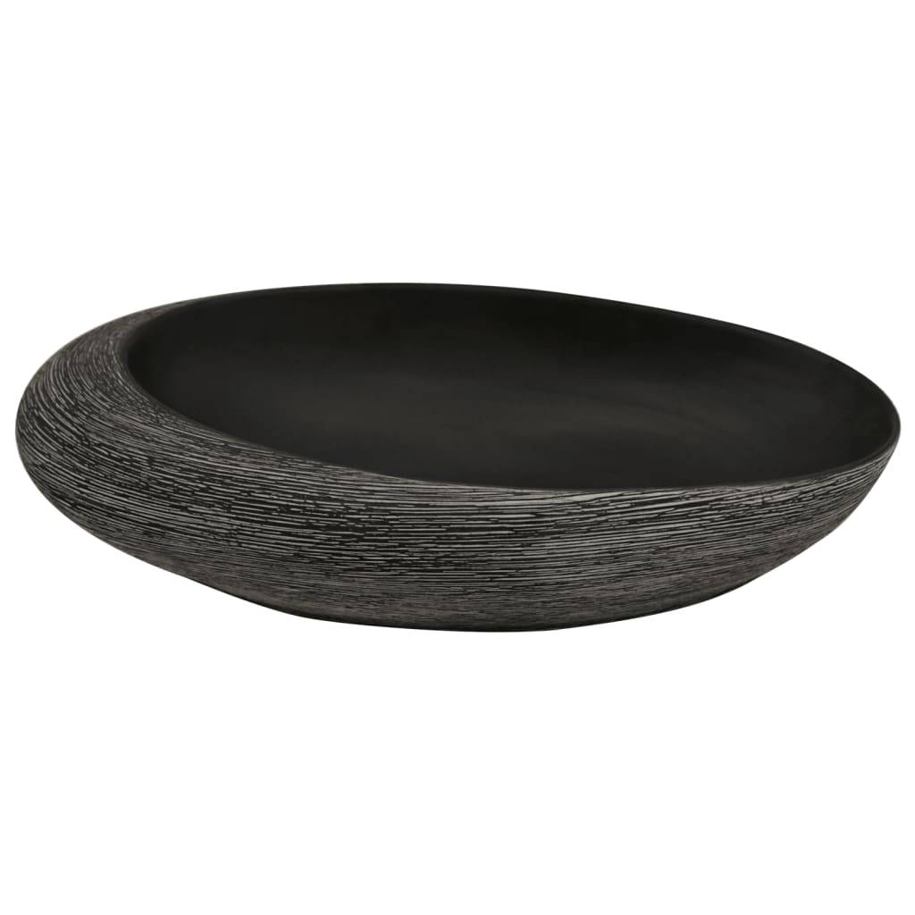 vidaXL Aufsatzwaschbecken Grau und Schwarz Oval 59x40x14 cm Keramik