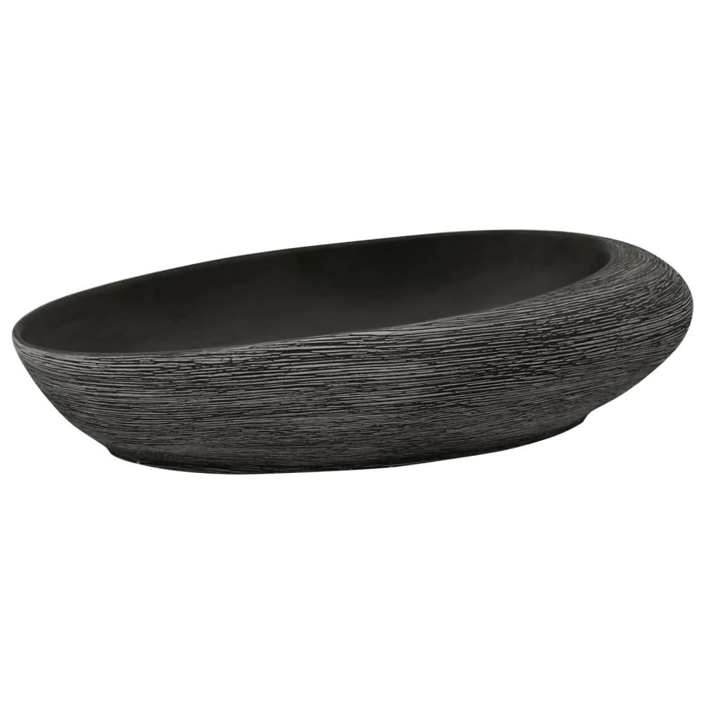 vidaXL Aufsatzwaschbecken Grau und Schwarz Oval 59x40x14 cm Keramik