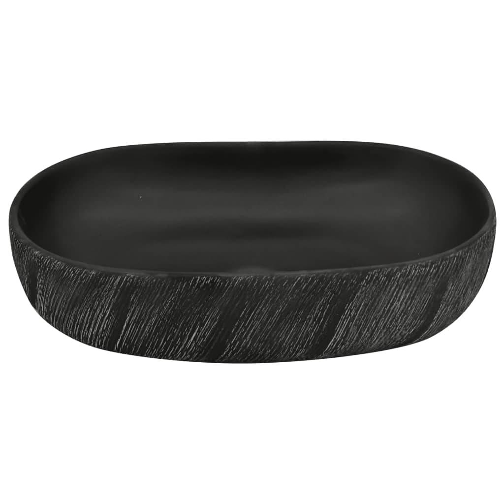 vidaXL Aufsatzwaschbecken Schwarz Oval 59x40x14 cm Keramik