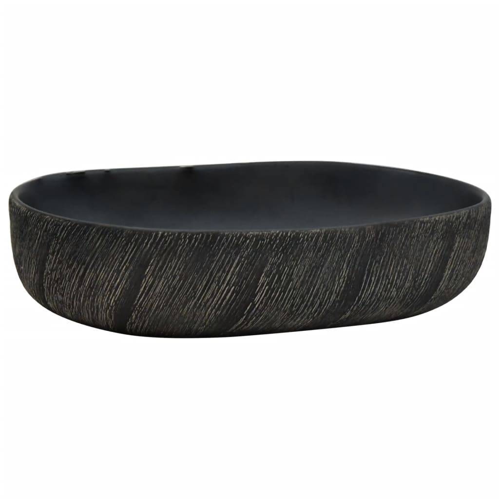 vidaXL Aufsatzwaschbecken Schwarz Oval 59x40x14 cm Keramik
