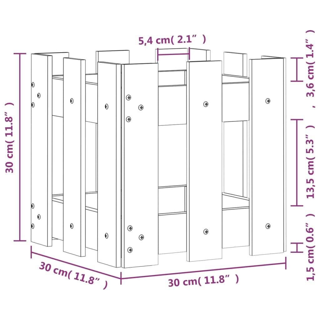 vidaXL Pflanzkübel Lattenzaun-Design Weiß 30x30x30 cm Kiefernholz