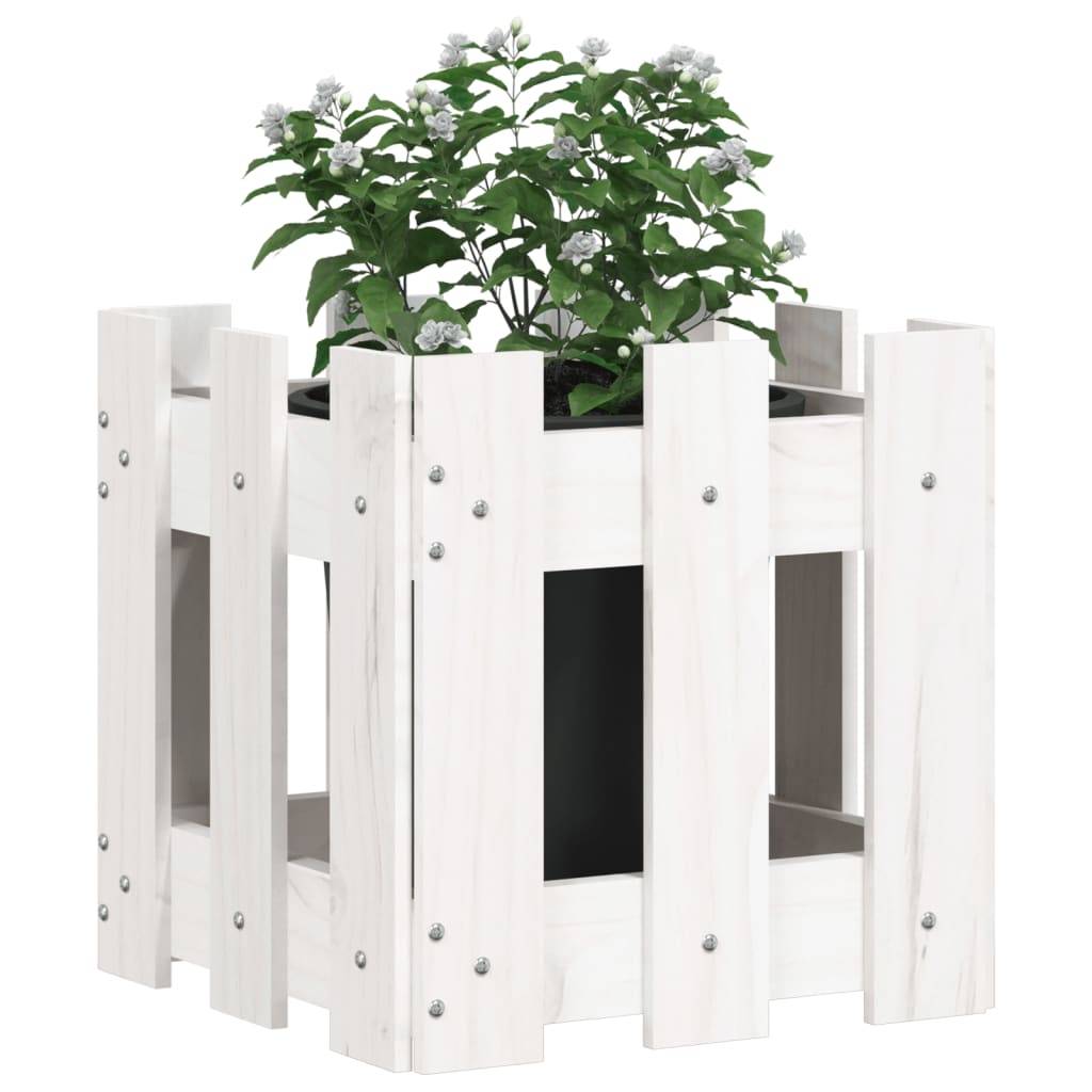 vidaXL Pflanzkübel Lattenzaun-Design Weiß 30x30x30 cm Kiefernholz