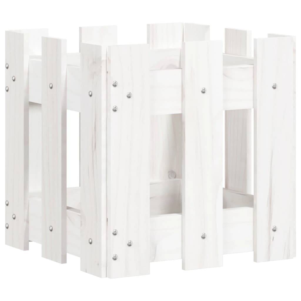 vidaXL Pflanzkübel Lattenzaun-Design Weiß 30x30x30 cm Kiefernholz