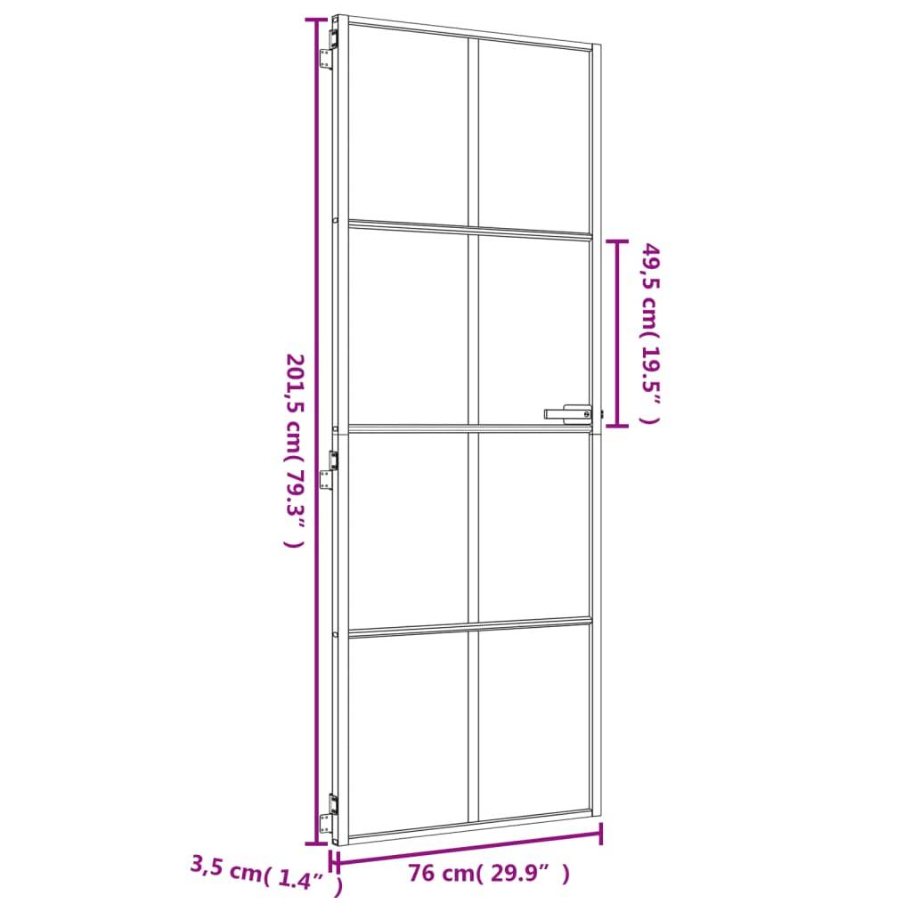 vidaXL Innentür Schlank Golden 76x201,5 cm Hartglas und Aluminium