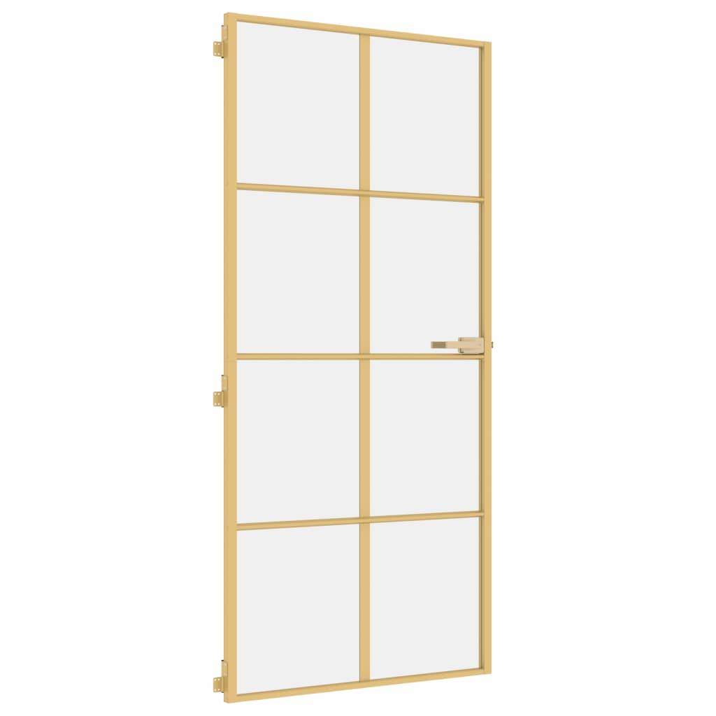 vidaXL Innentür Schlank Golden 93x201,5 cm Hartglas und Aluminium