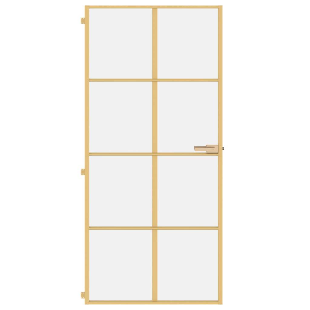 vidaXL Innentür Schlank Golden 93x201,5 cm Hartglas und Aluminium
