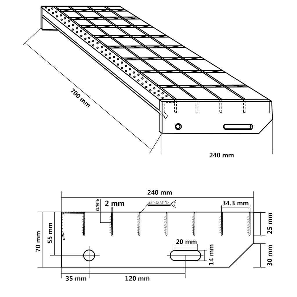 vidaXL Gitterroststufe 70x24x7 cm Verzinkter Stahl