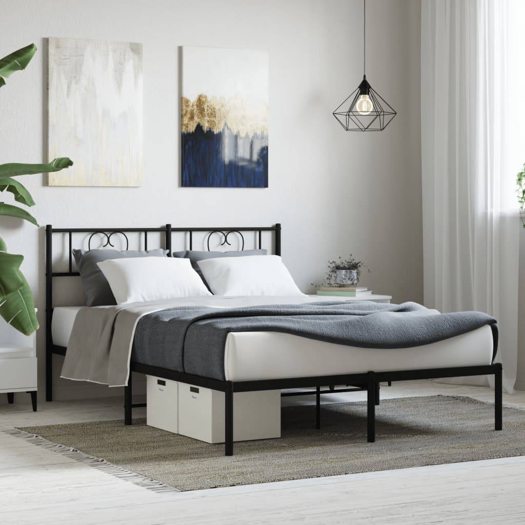 vidaXL Bettgestell mit Kopfteil Metall Schwarz 140x190 cm